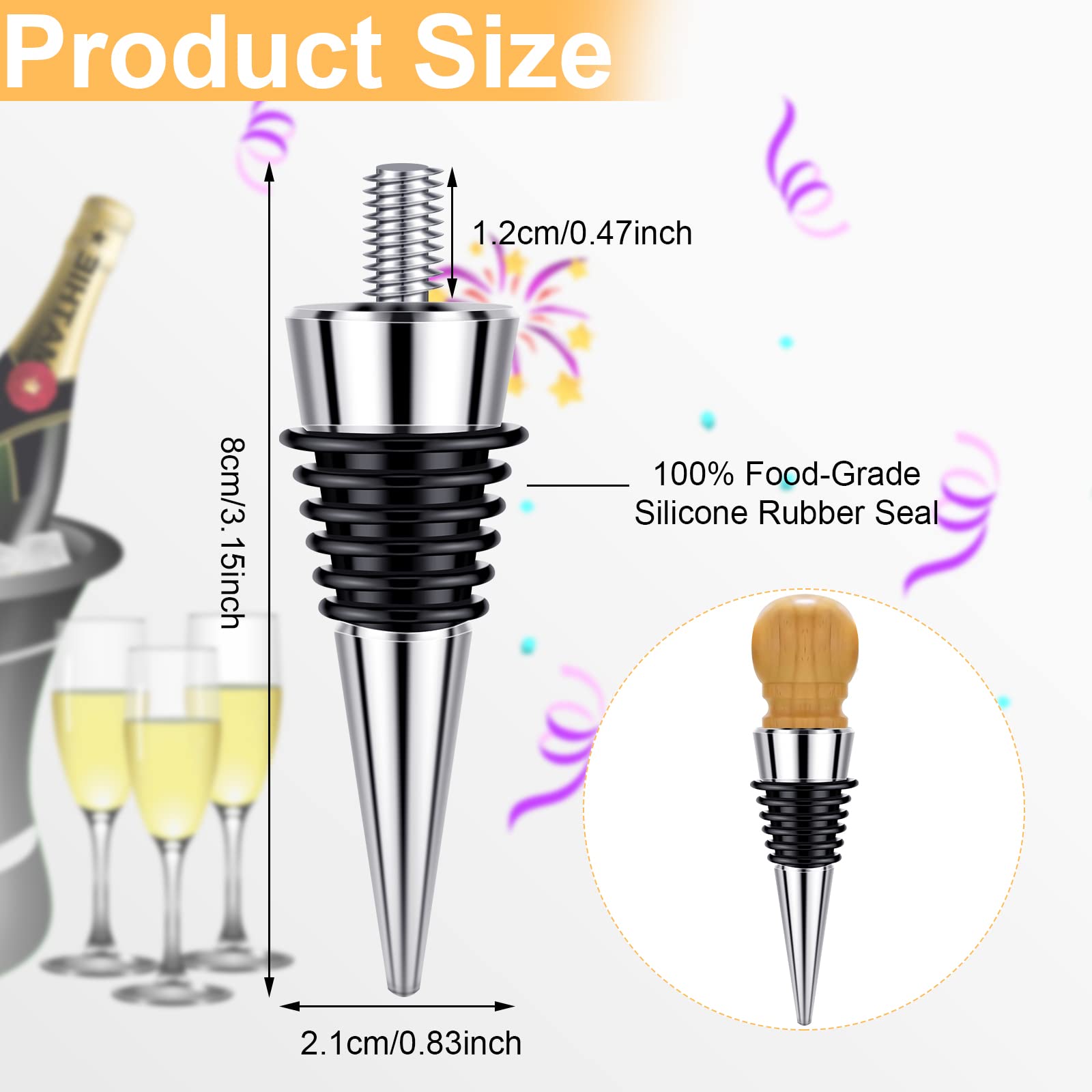 6 Pieces Metal Bottle Stopper 16 x 3/8 Blank Stainless Steel Wine Bottle Stopper Kit Reusable Wine Saver Corks Chrome Bottle Stopper Set Hardware for Wedding Wine Party Bar Turning