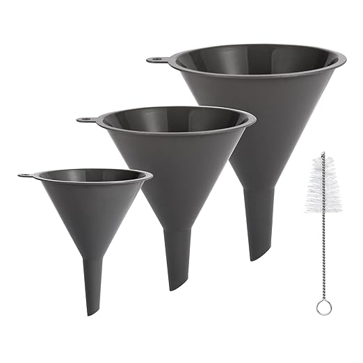 Plastic Kitchen Funnel Set of 3 with Clean Brush, BPA Free Round Food Funnels for Kitchen Use, Multifunctional Funnels for Filling Canning&Bottles, Suitable for Cooking, Lab and Automotive Use