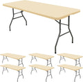 REWOMC 6 Pack Stretch Fabric Table Top Cap Cover, fits 6' Tables, Spandex Table Covers Washable Elastic Rectangle Tablecloth Protector for Indoor Outdoor Party Picnic Wedding, Beige, 30" W x 72" L