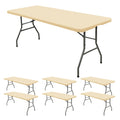 REWOMC 6 Pack Stretch Fabric Table Top Cap Cover, fits 8' Tables, Spandex Table Covers Washable Elastic Rectangle Tablecloth Protector for Indoor Outdoor Party Picnic Wedding, Beige, 30" W x 96" L