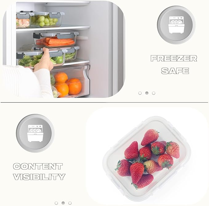 Cuiselect 5 Pack 36 Oz Glass Meal Prep Containers with Lids, Reusable Glass Food Storage Containers with Lids, Leak Proof, Microwave, Oven, Freezer and Dishwasher Safe (White)