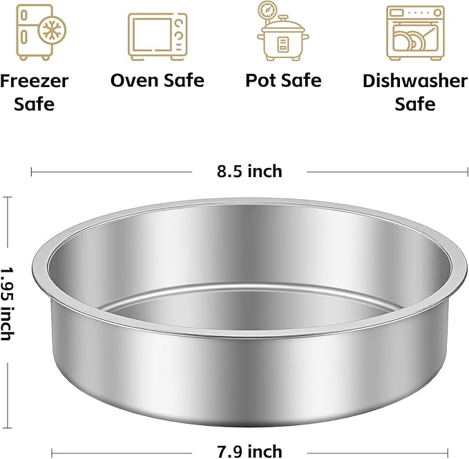 Ohtomber 8 Inch Stainless Steel Layer Cake Pan, Set of 4