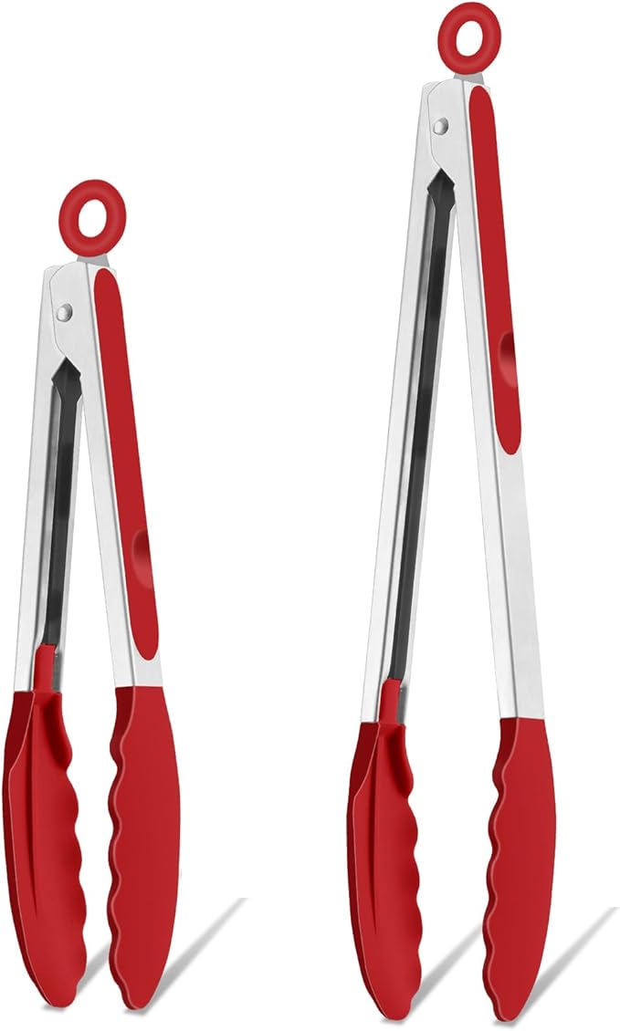 TeamFar Kitchen Tongs, 9"&12" Stainless Steel Heat Resistant Cooking Tongs