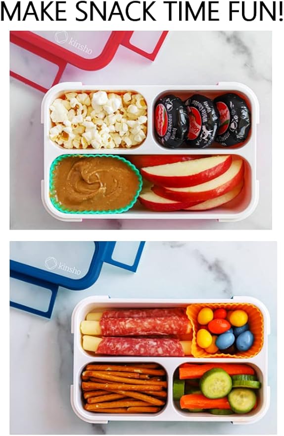 kinsho Small Snack Containers for Kids Toddlers, Set of 2 (Red + Navy Blue)