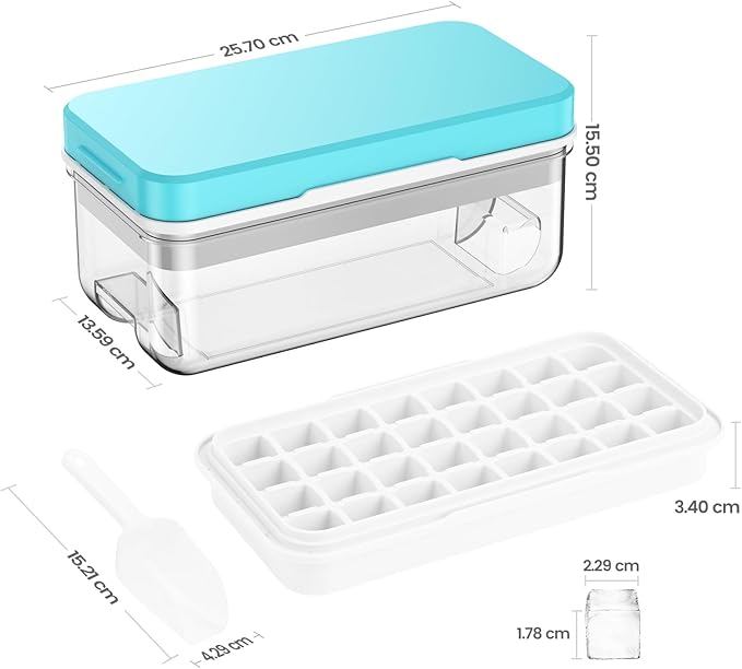 PHINOX Ice Cube Tray with Lid and Bin, Easy Release 28 Cubes for Freezer