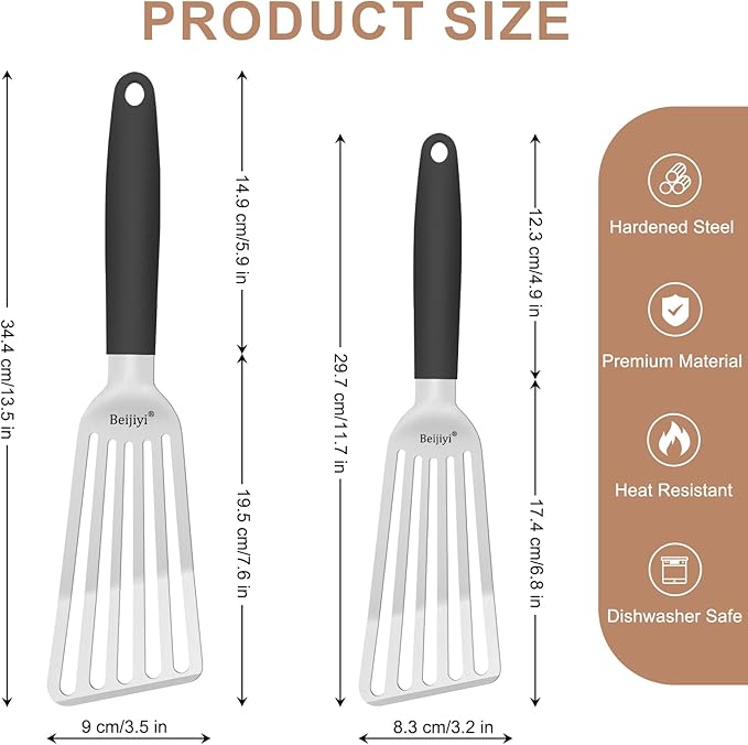 Beijiyi 2 Pack Stainless Steel Fish Spatula, 13.5" & 11.7"