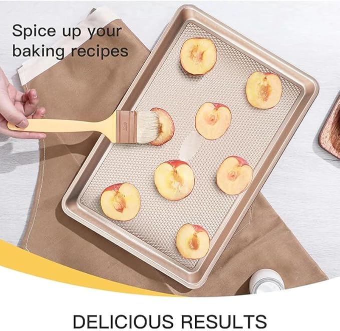Sakerplus Nonstick Baking Sheet Pan Set of 3, Heavy Duty Cookie Sheets for Oven, 0.6mm Thick Quarter Size & Half Size & Jelly Roll Pan, Rustproof & Easy Clean with Textured Surface(Pink)
