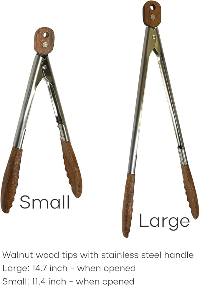 Wooden Tongs for Cooking with Walnut Tips, Serving & Salad Tongs