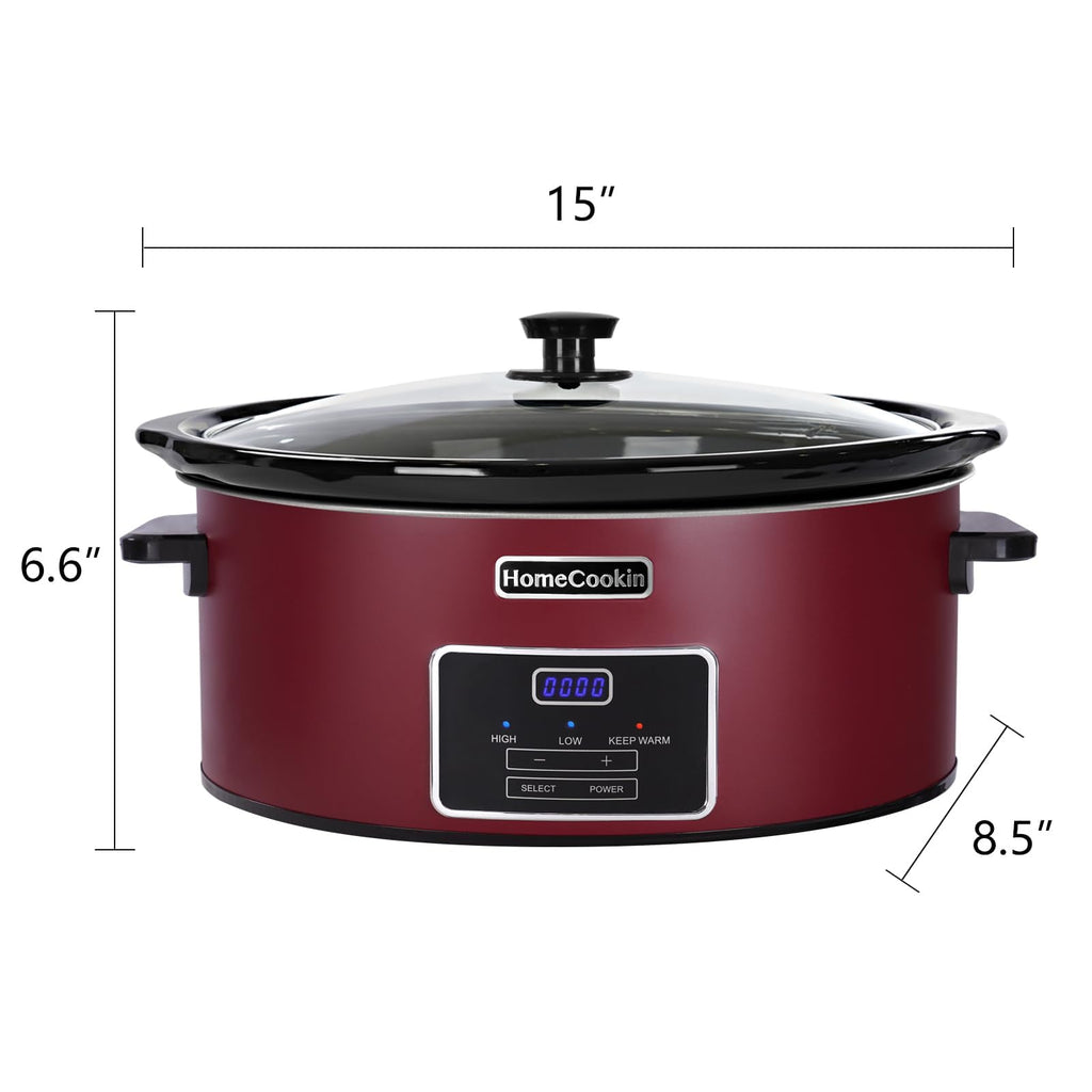 HOMECOOKIN 6 Quart Programmable Slow Cooker, Kitchen Appliances, Perfect Kitchen Small Appliance for Family Dinners, Red Stainless Steel