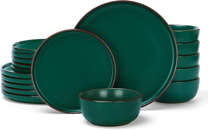 Famiware Mercury 18-Piece Stoneware Dinnerware Set, Dark Green