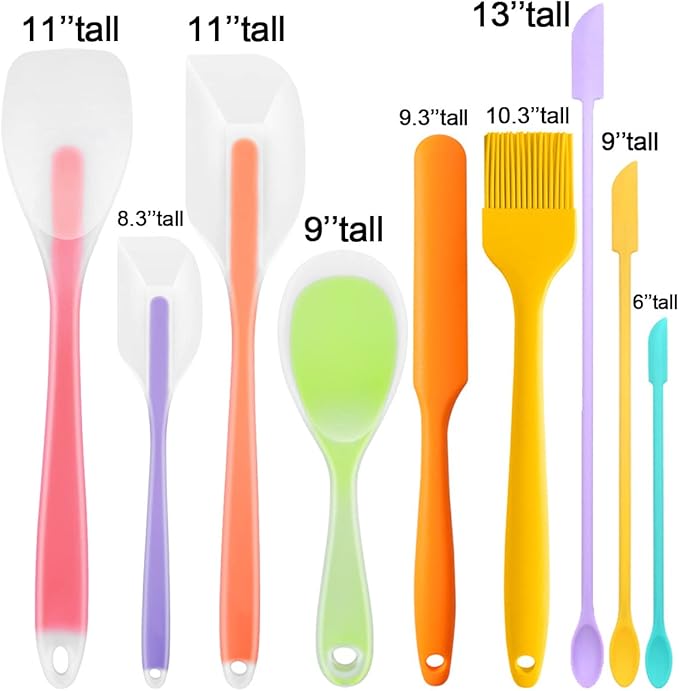 KLAQQED 9Pcs Spatulas Silicone Heat Resistant Silicone Spatula Set Small Mini Long Jar Spatulas for Nonstick Cookware, Rubber Silicone Spoon Spatula Set for Baking Mixing Cooking Kitchen Utensils Set