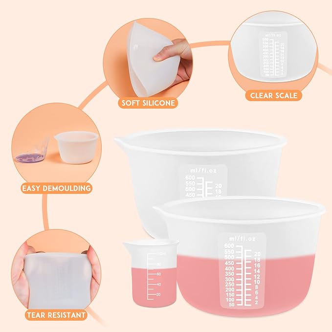 YITIAOXIAOYU Silicone Resin Measuring Cups, 600ml with Stir Sticks