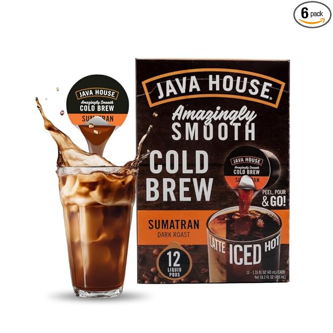 Java House Cold Brew Coffee, Sumatran Dark Roast Coffee Concentrate Liquid Pods, 6 ct