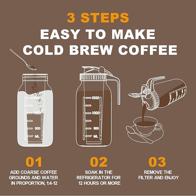 JunVpic Cold Brew Coffee Maker, 64 oz Glass Mason Jar Pitcher