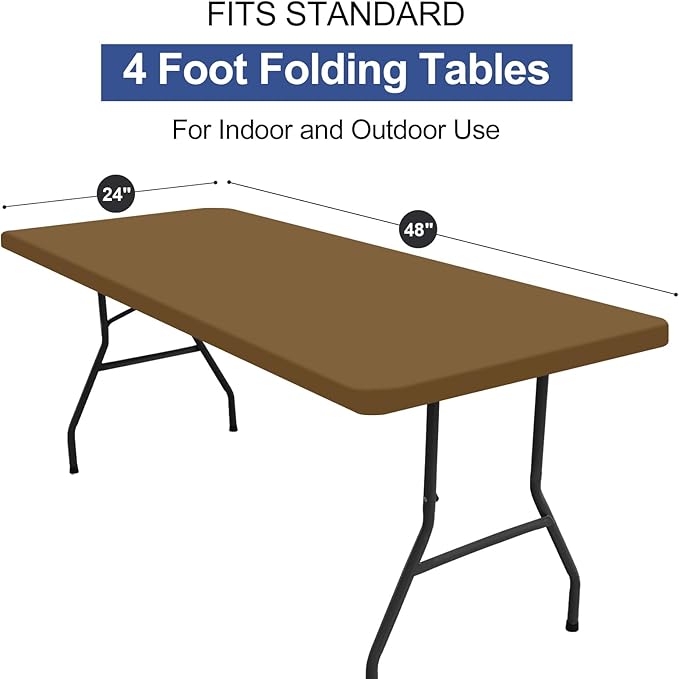 homing Rectangle Table Cloth Cover, Water-Resistant Polyester Elastic Fitted Tablecloth, Fits for 4 Foot Folding Tables, Washable Table Protector for Picnic, Camping, Outdoor (Brown, 24" x 48")