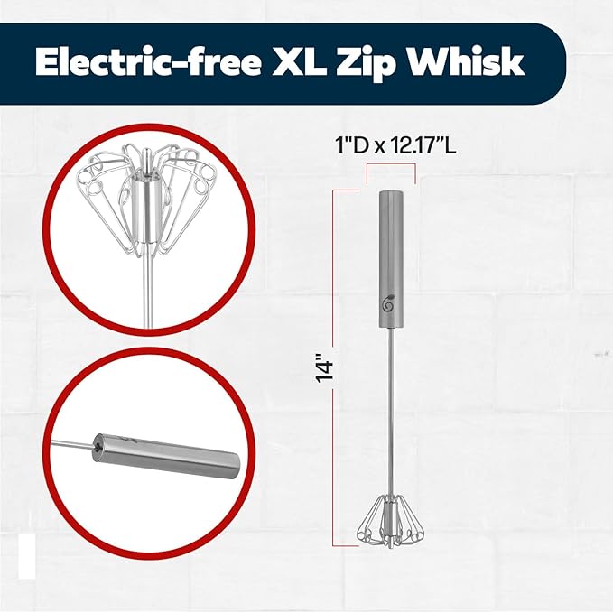Stainless Steel Push-Down Rotary Egg Beater 14 Inch Hand Whisk Eggs & Milk