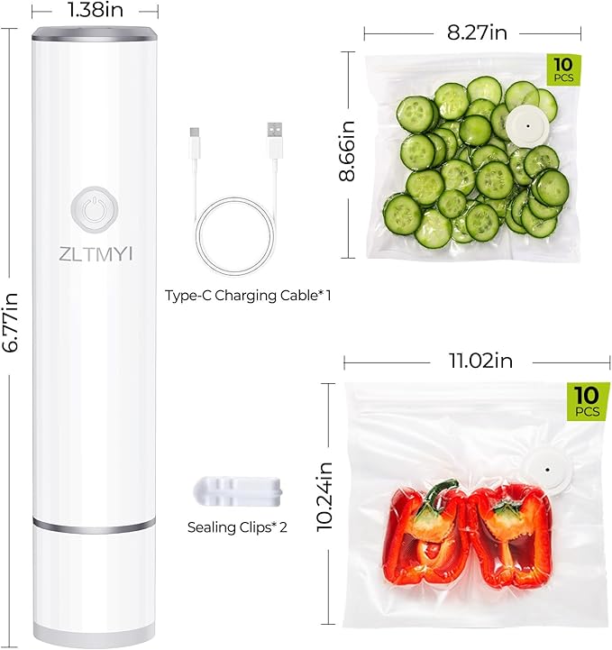 ZLTMYI Handheld Vacuum Sealer for Food with 20 Reusable Vacuum Bags