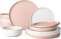 Famiware Milkyway 12-Piece Dinnerware Set, Matte Beige White & Light Pink