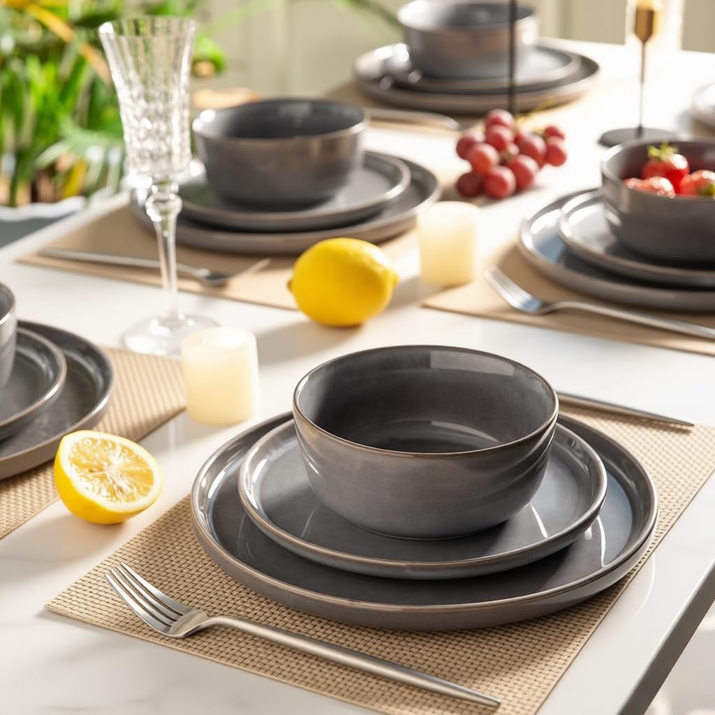 AmorArc Stoneware Dinnerware Sets for 6, 18Pcs Plates and Bowls Sets Dishes