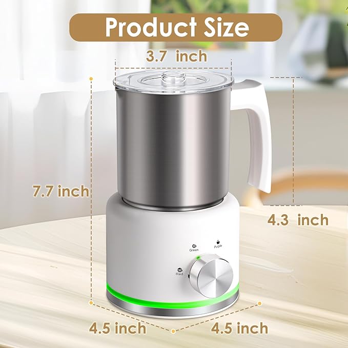 JLFJMGC Milk Frother, 16.9 OZ Milk Frother and Steamer, 4 in 1 Electric Milk Frother Dishwasher Safe Durable Silent Frother for Coffee Hot and Cold Foam Maker (White Stainless)