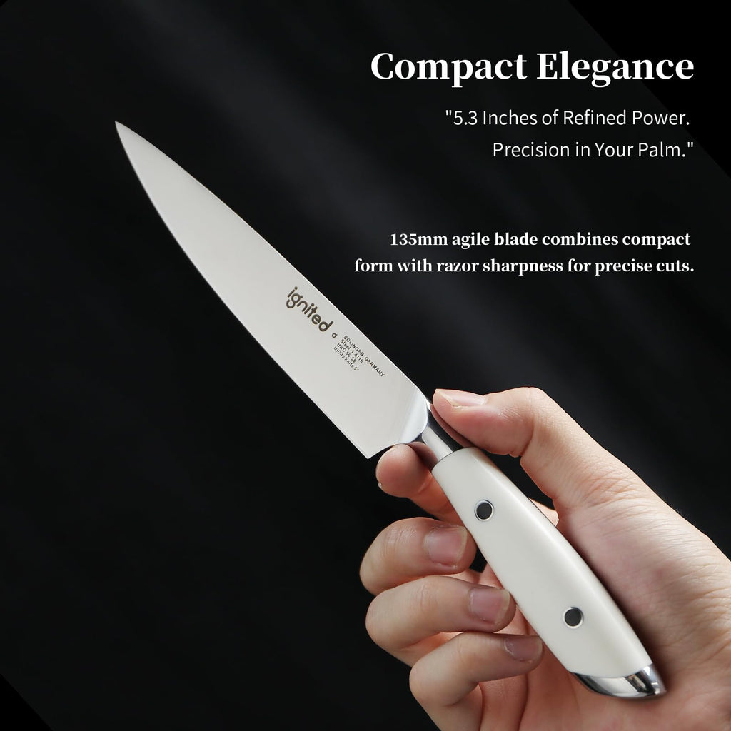5 inch Paring Knife, German Stainless Steel, Ivory White Handle