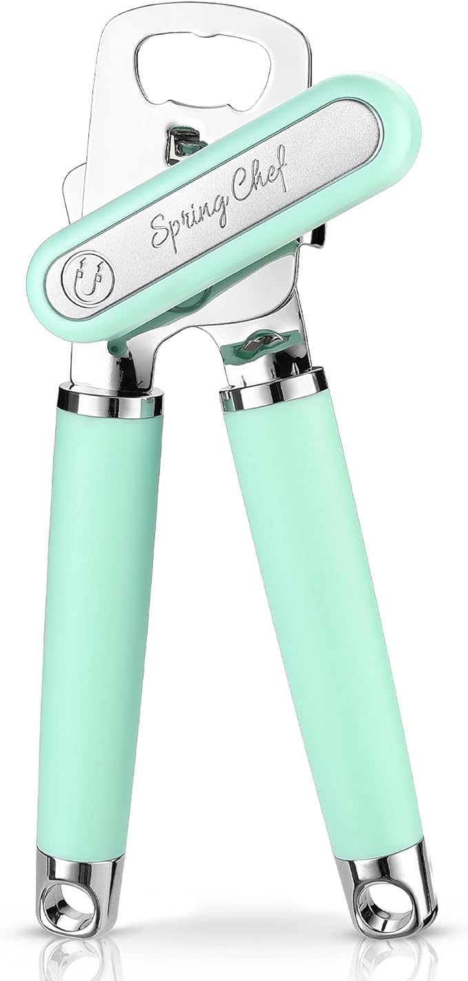 Spring Chef Stainless Steel Manual Can Opener with Soft Grip Handles, Mint