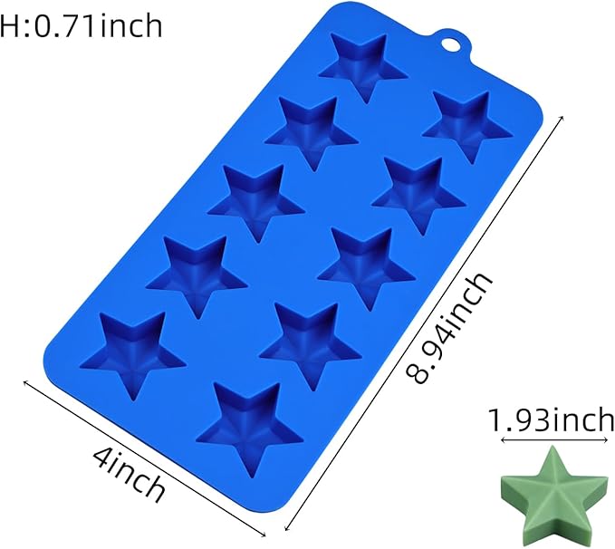 EDUEE Silicone Star Candy Molds - 3pcs for Baking, Ice Cube, Resin, Soap, Jelly (Star Size 1.93in)