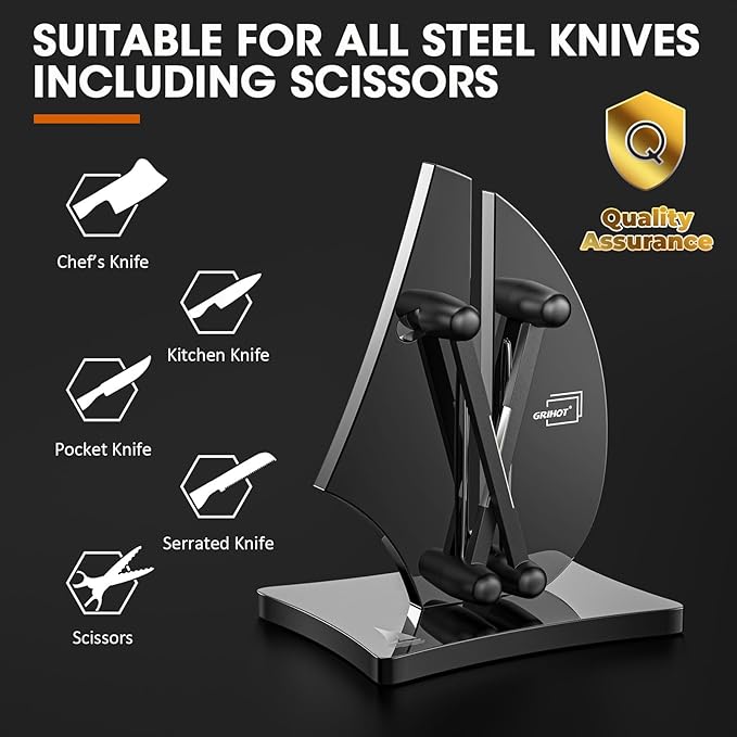 Grihot VN3 Professional Knife Sharpener | 3-Action Tungsten Carbide, Black