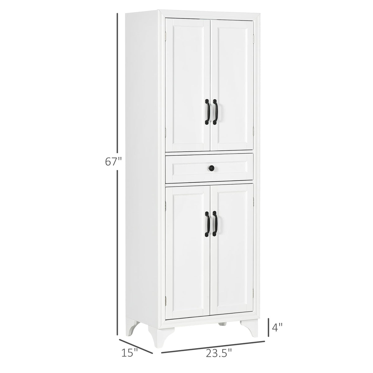 HOMCOM 67" Tall Freestanding Kitchen Pantry Cabinet 4-Door Drawer White
