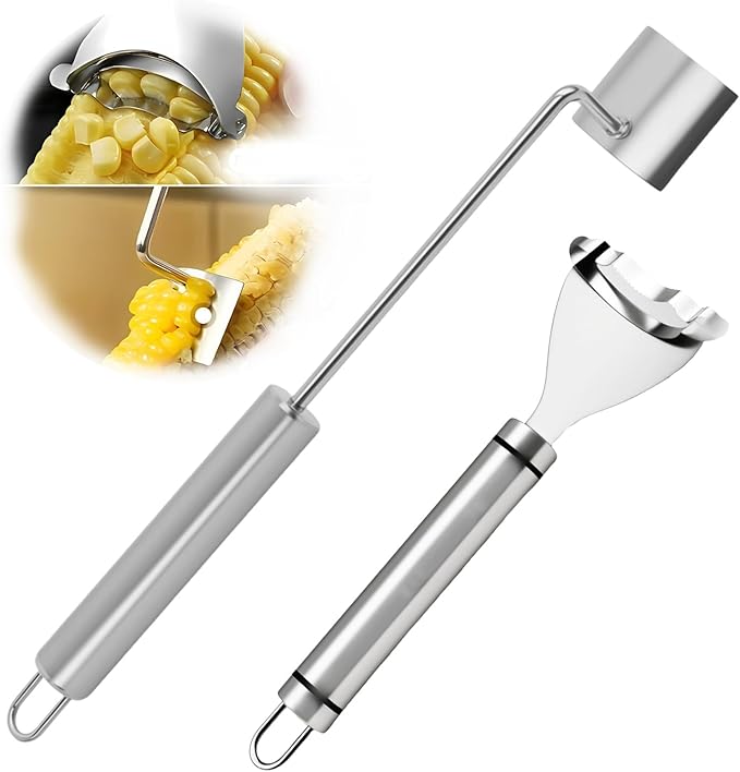 2 Pack Corn Peeler Tool Stainless Steel Corn Kernel Remover, Corn Stripper Tool for Corn on the Cob, Ergonomic Corn Cutter Kitchen Gadget for Easy Kernel Removal