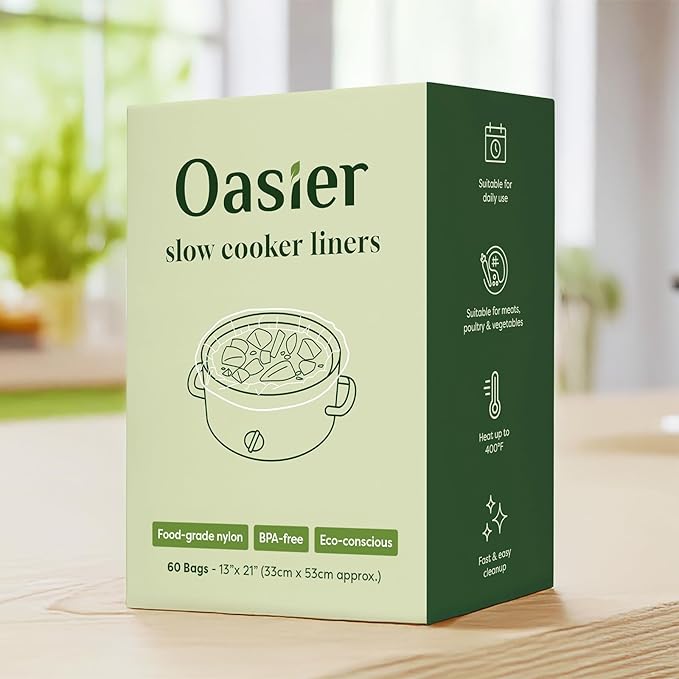 Oasier Slow Cooker Liners, Disposable Oval Large Size 60 Count