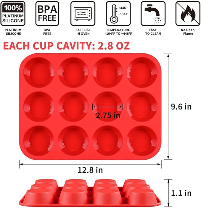 12 Cups Silicone Muffin Pans for Baking Cupcake Pan Nonstick Silicone Molds