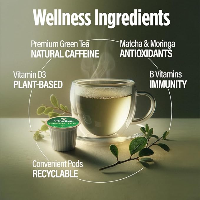 VitaCup Green Tea Instant Packets with Matcha, 16ct