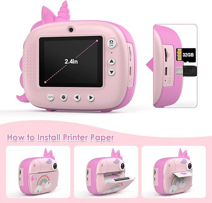 HiMont Kids Camera Instant Print, Selfie Digital Camara for Kids with Print Paper & 32G Card, 2.5K Video & Instant Print Camera with Color Pens for DIY, Fun Gift for Girls Boys 3-12 Years Old (Pink)