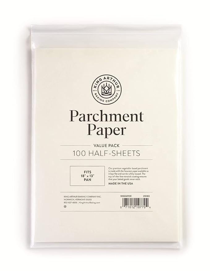 King Arthur Flour Precut Baking Parchment Paper, Heavy Duty, Professional Grade, Nonstick, Reusable, Resealable Pack, 16½" X 12¼", 100 count