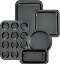 mobzio Kitchen 5-Piece Nonstick Bakeware Set - Round/Square Cake Pans, Muffin Pan, Loaf Pan, Roast Pan & Baking Sheets