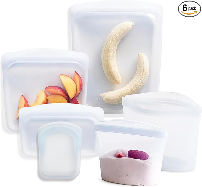 Stasher Premium Reusable Silicone Food Storage Bags, 6-Pack, Clear