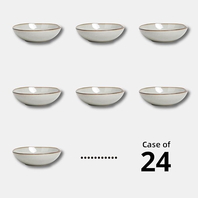 Organic Shape Highland Ceramic Soup/pasta Bowl, 24pcs 30oz Handmade Reactive Glaze Stoneware 8inch Bowls with Wavy Edge, for Kitchen, Microwave & Dishwasher Safe, Scratch Resistant-grey