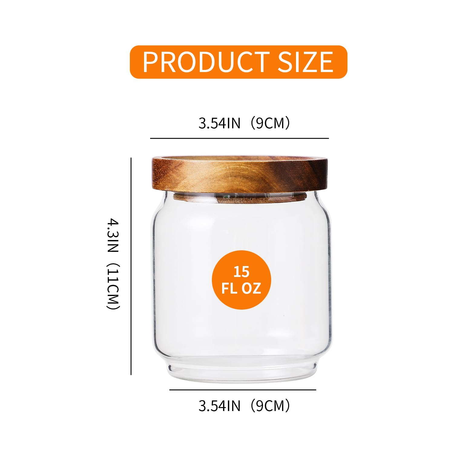 Homtop 15 OZ Glass Jars with Airtight Acacia Wood Lids, 4 PCS