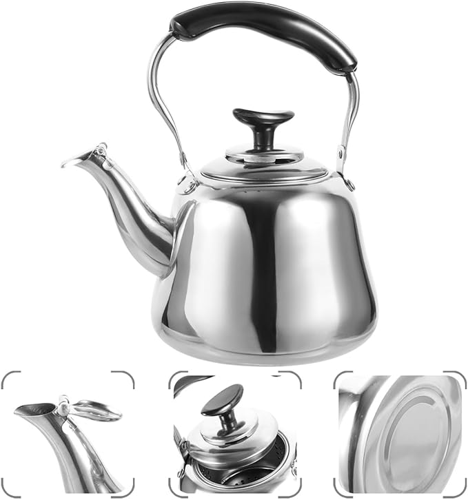 Luxshiny Whistle Teakettle 1 Liter Stainless Steel Stove Top Water Kettle with Filter Screen for Boiling Water and Tea Brewing