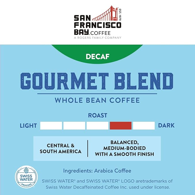 San Francisco Bay Coffee DECAF Gourmet Blend Whole Bean Coffee, 2 lb bag