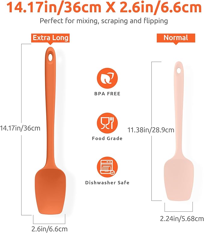 U-Taste 14" Long Silicone Spoonula, 600°F High Temp Spoon Spatula, Orange