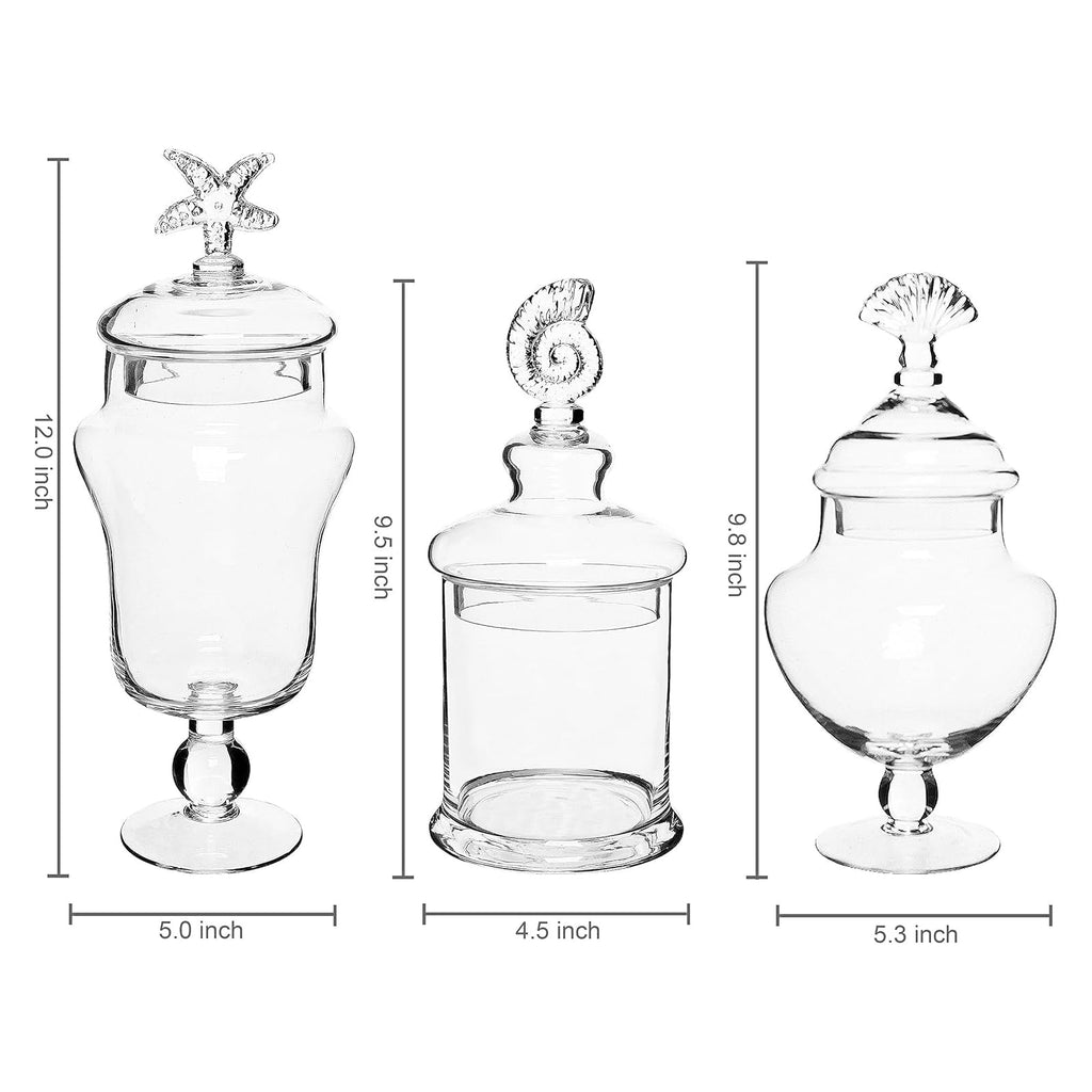 MyGift Clear Glass Apothecary Jars with Lid, Set of 3