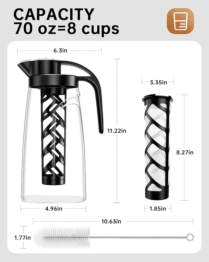 YURICK Cold Brew Coffee Maker, 70 oz (2100 ml) BPA Free Tritan Pitcher, Iced Coffee Maker and Tea Brewer, 100% Leak-Proof, Easy to Clean Reusable Mesh Filter, Black