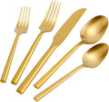 DEACORY Gold Silverware Set Matte Finish Hexagon Handle Service for 12