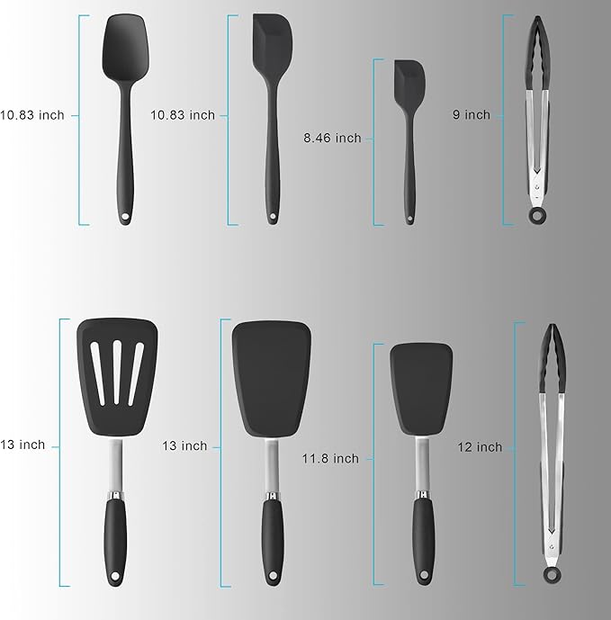 5-Piece Silicone Spatulas Set with Tongs, 446°F Heat Resistant, Black