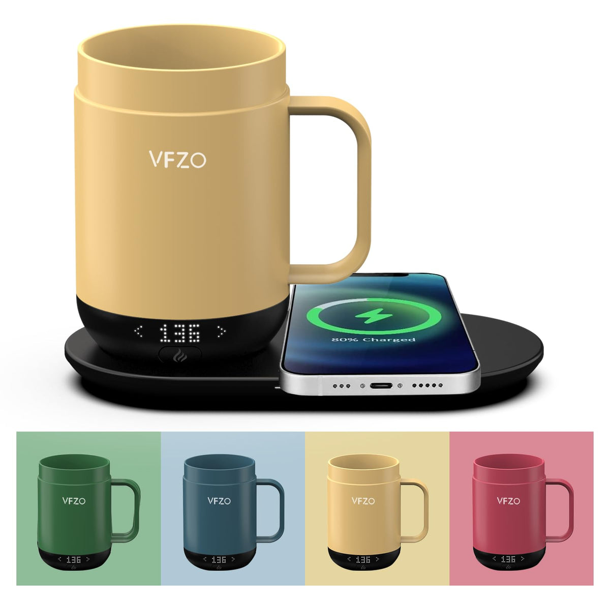 VFZO Self Heating Coffee Mug,High-Capacity- 18 oz, 180 Min Battery Life, Smart Heated Coffee Mug，Smart Mug, Simple Temperature Control Operation, Gifts for Family Members (Tintenschwarz)