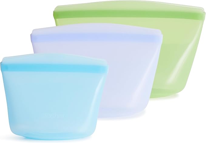 Stasher Premium Reusable Silicone Bags and Lunch Bag, 3-Pack, Multicolor