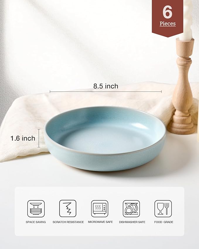famiware Milkyway 33 oz Pasta Bowls Set of 6, Light Blue
