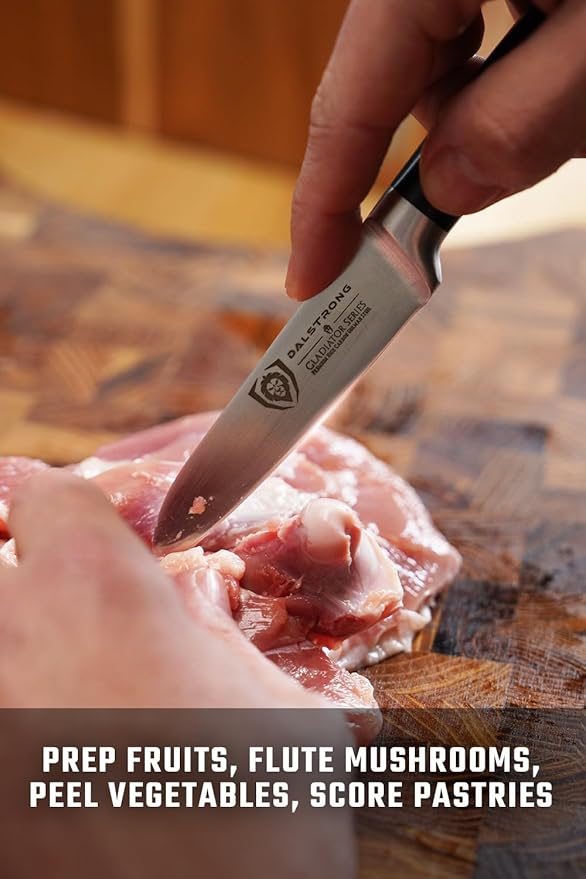 Dalstrong Paring Knife - 3.5 inch - Forged High-Carbon German Steel - Black G10 Handle - Sheath - Small Knife Fruit Vegetable Cutting Knife - Gladiator Series Elite - Razor Sharp Kitchen Knife - NSF